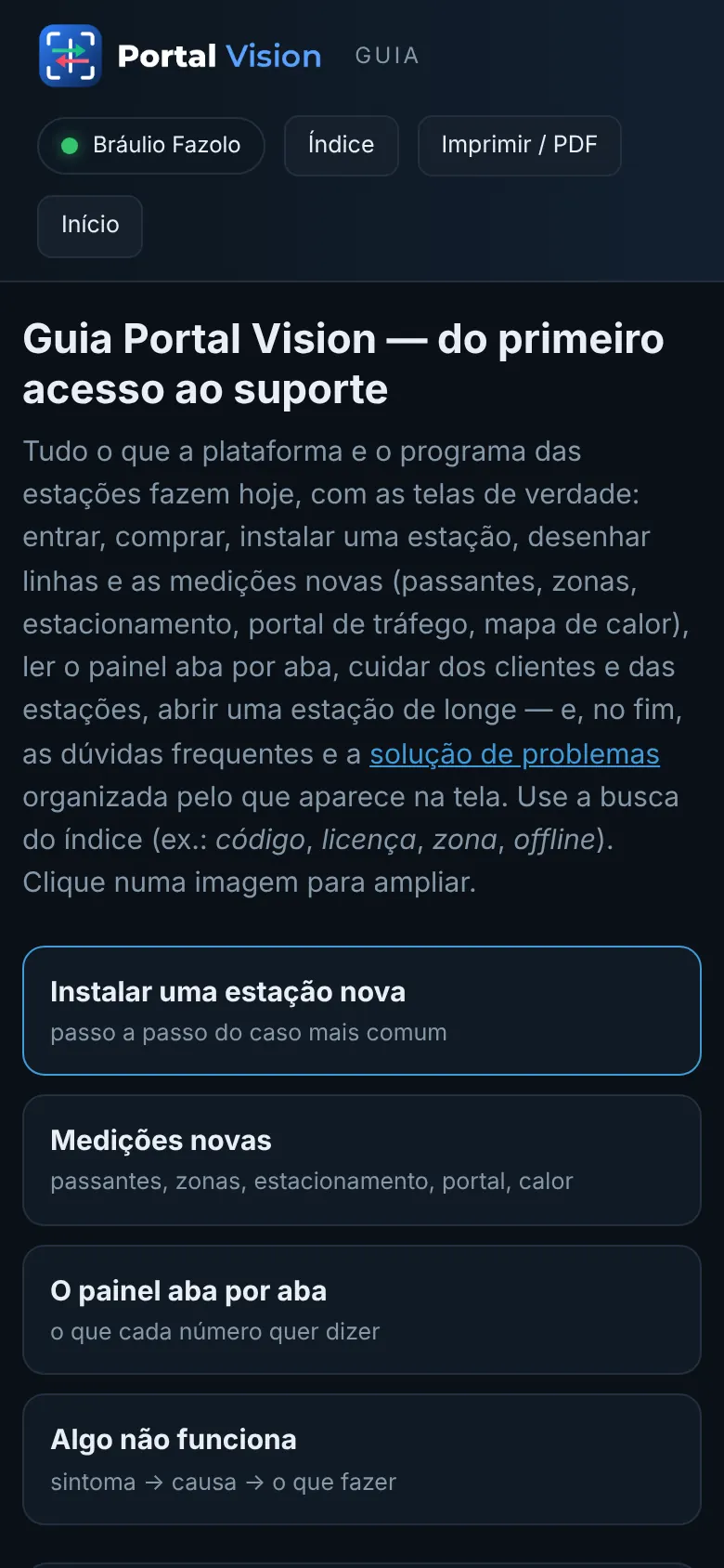Este guia no celular: o botão Índice abre a busca