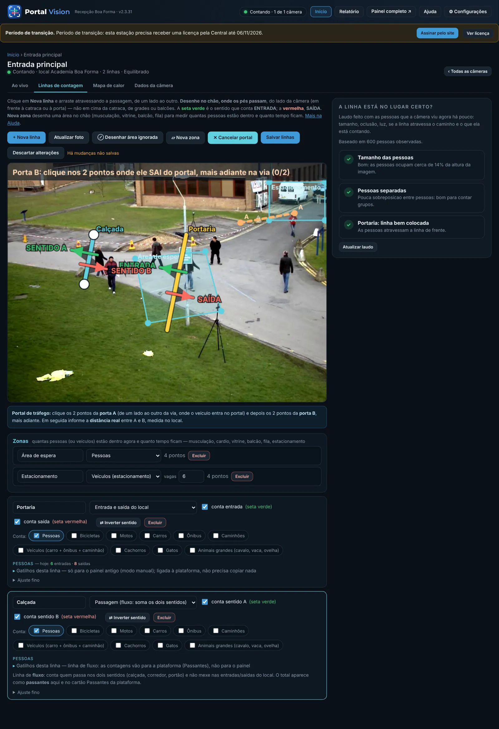 Novo portal: a porta A já marcada; a faixa no alto diz o próximo clique